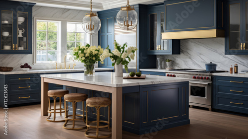 coastal interior design concept dining natural material cosy comfort Woven pendant lights bring a modern coastal feeling to this light and airy kitchen The stylish counter stools are a favorite theme photo