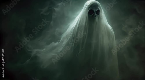 Scary ghost in motion (mp4) made with Ai generative technology photo