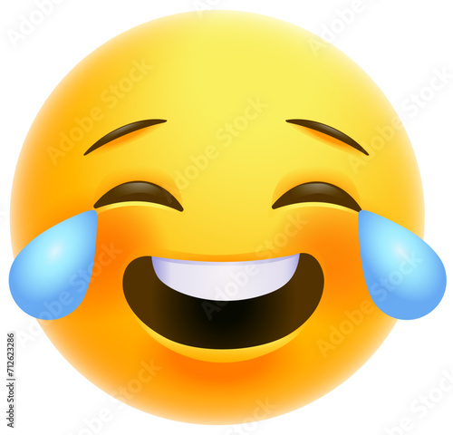 Laugh Emoticon with Tears. Laughing social media emoji. Vector Illustration. 3d icon, editable icon.
