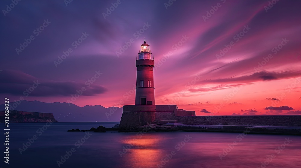 Lighthouse at sunset - AI