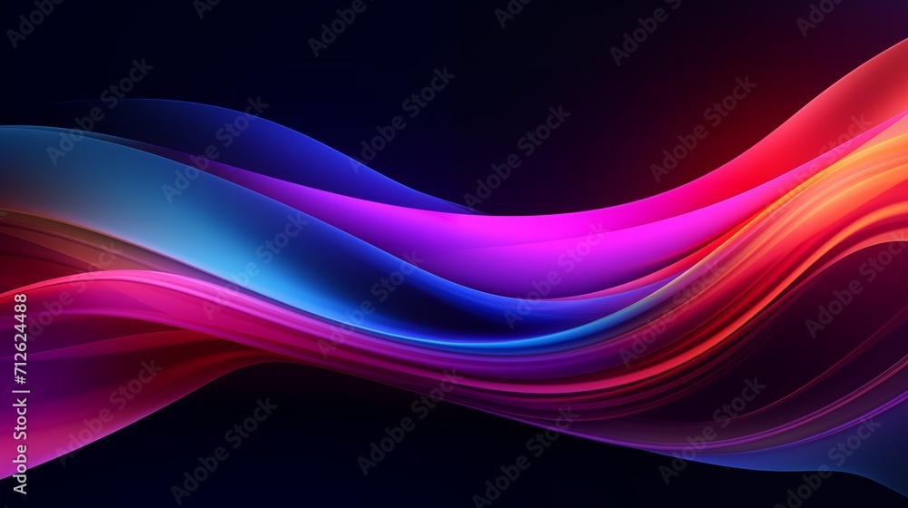 Colored glowing waves abstract background. Bright smooth waves on a dark background. Decorative horizontal banner. Digital raster bitmap illustration. AI artwork. Colored glowing waves abstract background. Bright smooth waves on a dark background. Decorative horizontal banner. Digital raster bitmap illustration. AI artwork.