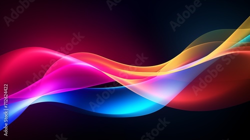 Colored glowing waves abstract background. Bright smooth waves on a dark background. Decorative horizontal banner. Digital artwork raster bitmap illustration. 