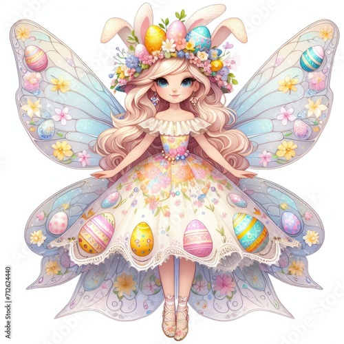 Cute Easter fairy with eggs illustration Cartoon design