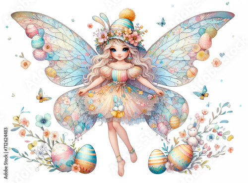 Cute Easter fairy with eggs  illustration Cartoon design