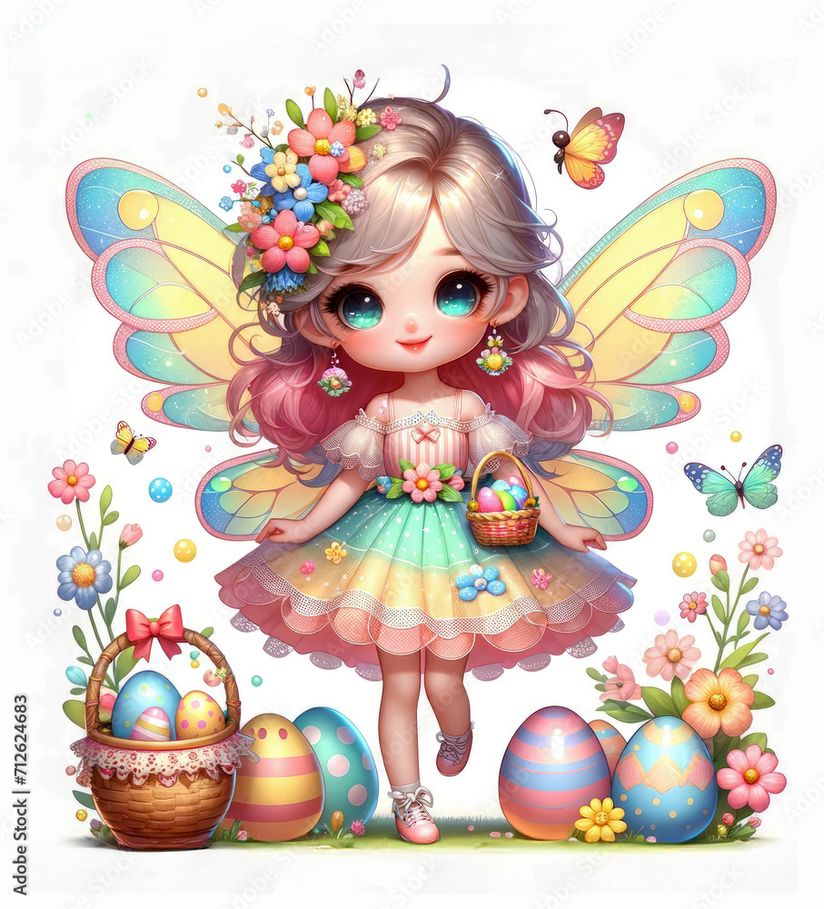 Cute Easter fairy with eggs illustration Cartoon design Cute Easter fairy with eggs illustration Cartoon design