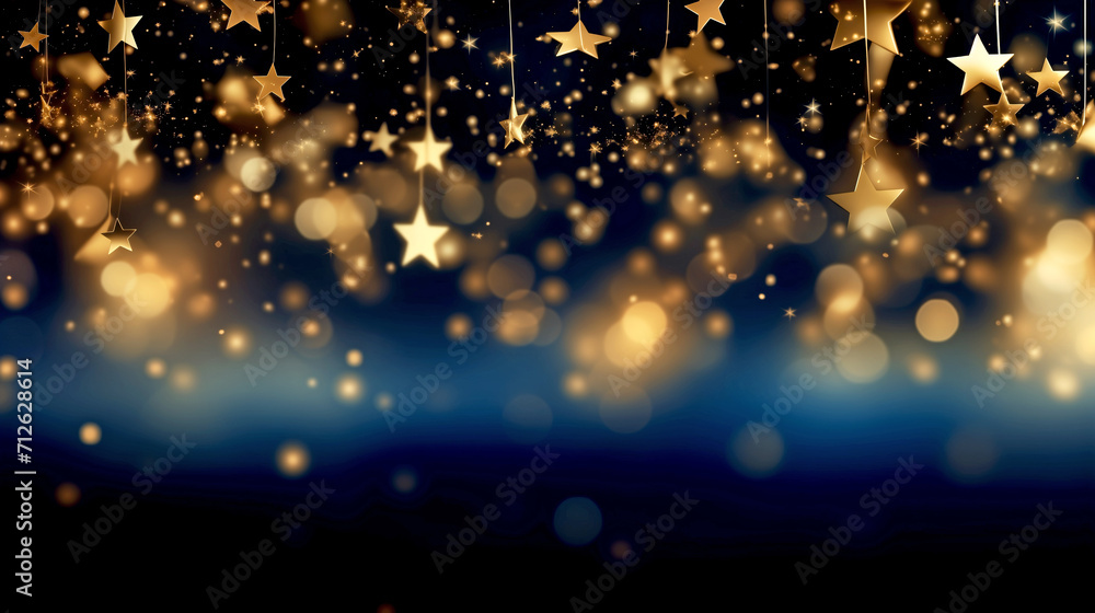Twinkling Sparkling Golden Stars on a Blue Background. Festive Background Twinkling Sparkling Golden Stars on a Blue Background. Festive Background