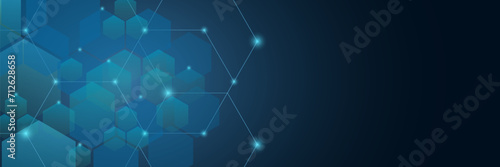 Fototapeta Naklejka Na Ścianę i Meble -  Dark gray and blue horizontal hexagonal technology abstract vector background. Red bright energy flashes under the hexagon in a wide banner of futuristic modern technology. vector