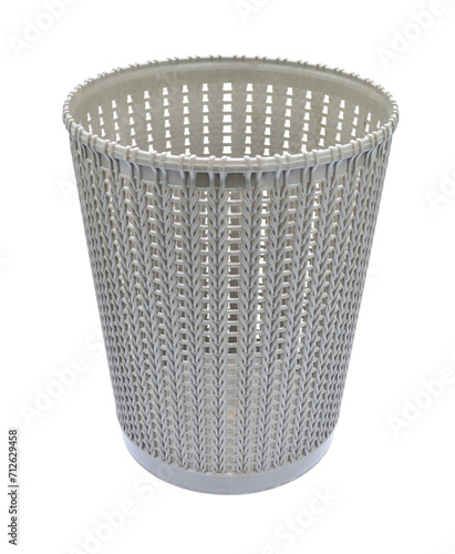Gray plastic wastebasket, recycle bin. trash on transparent background. element for design. environmental protection