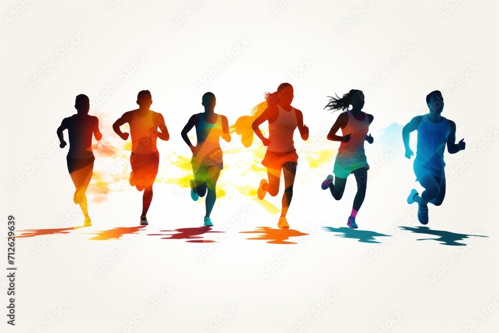 silhouette of a group of runners running together with splash of colors
silhouette of a group of runners running together with splash of colors