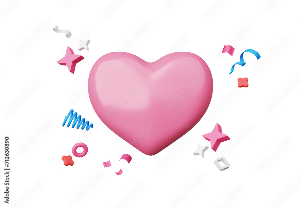 3D render, Minimal love icon element for festive decoration isolated on transparent png background, Valentine's day with heart shape, for wedding celebration and party mock up.