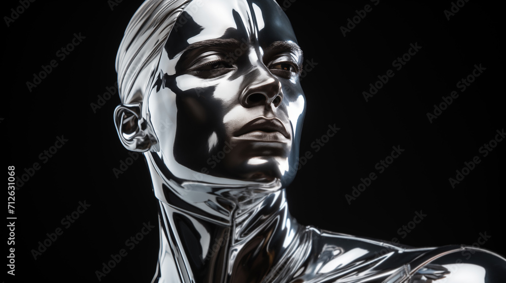 Portrait of a futuristic metal robot man. Portrait of a futuristic metal robot man.
