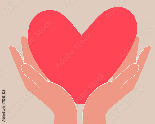 hand holding heart carefully.  Vector illustration, icon or logo, element for design or a fashion print. Vector illustration, icon or logo, element for design or a fashion print.