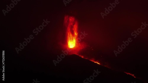 Eruption of the volcano on the island of La Palma, Canary Islands.
Night view of the eruption
