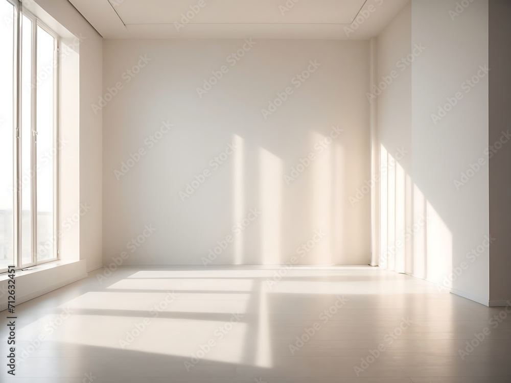 Empty, minimal white room with interesting glare from the window. Interior background for the presentation design. Empty, minimal white room with interesting glare from the window. Interior background for the presentation design.