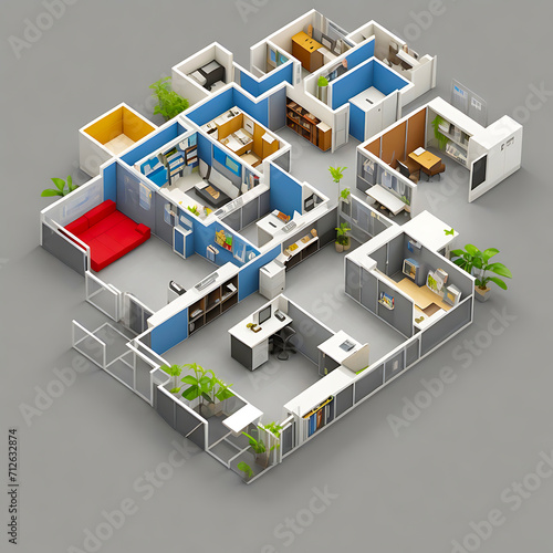 isometric view of an office. generative AI