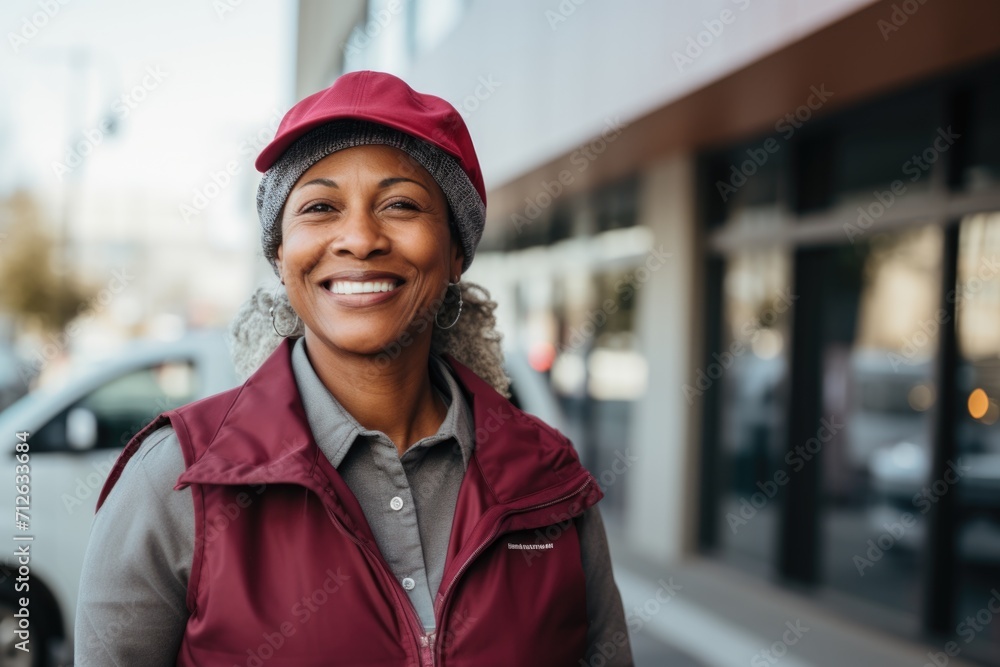 Portrait of a middle aged delivery woman Portrait of a middle aged delivery woman