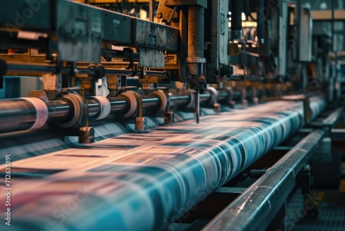 Machine printing colored newspaper at factory photo