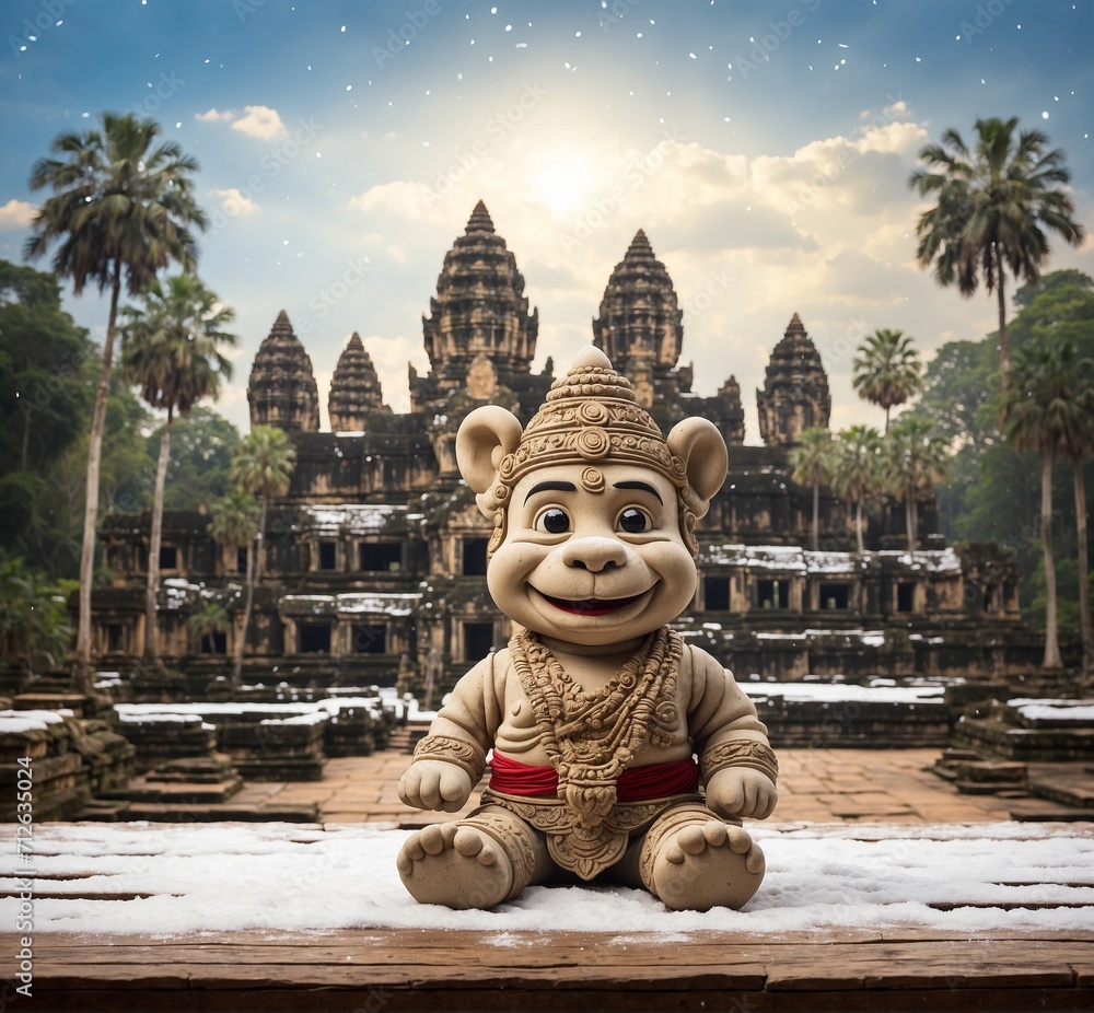 Fototapeta premium Statue of monkey in Angkor Wat, Siem Reap, Cambodia