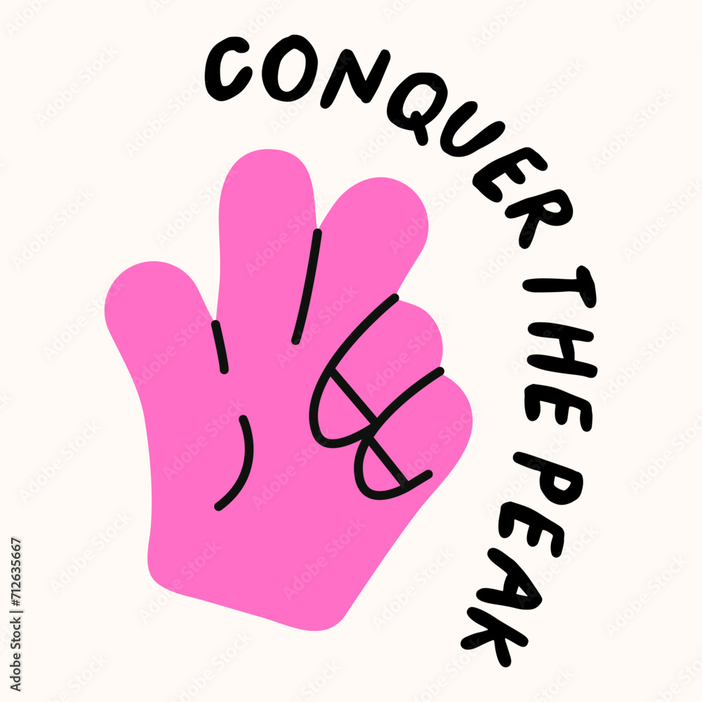 Cheerful sticker of a hand meaning peace. A call to conquer the peak. Distorted text. Colorful funny sticker raise the sign of Victory or Peace. Cheerful sticker of a hand meaning peace. A call to conquer the peak. Distorted text. Colorful funny sticker raise the sign of Victory or Peace.