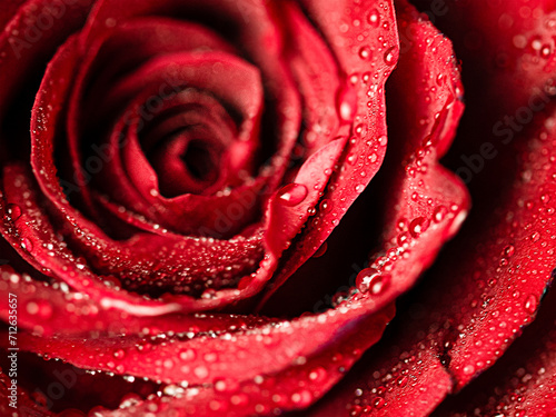 macro red rose with water drops.