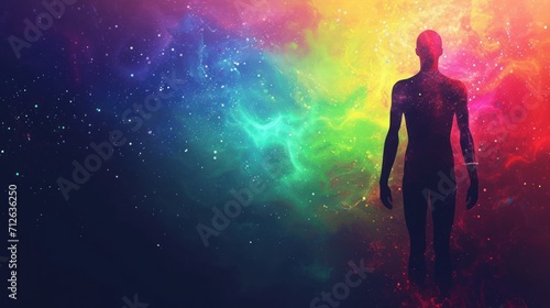 silhouette of a man on colorful nebula background