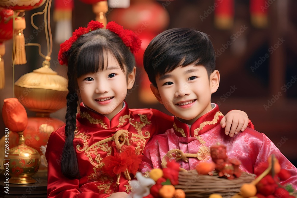 Asian Chinese kid smiling celebrate Chinese New Year Asian Chinese kid smiling celebrate Chinese New Year