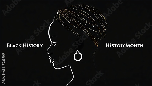 Black History-Month banner Silhouette face head in profile ethnic group of black African and African American woman-on black background 