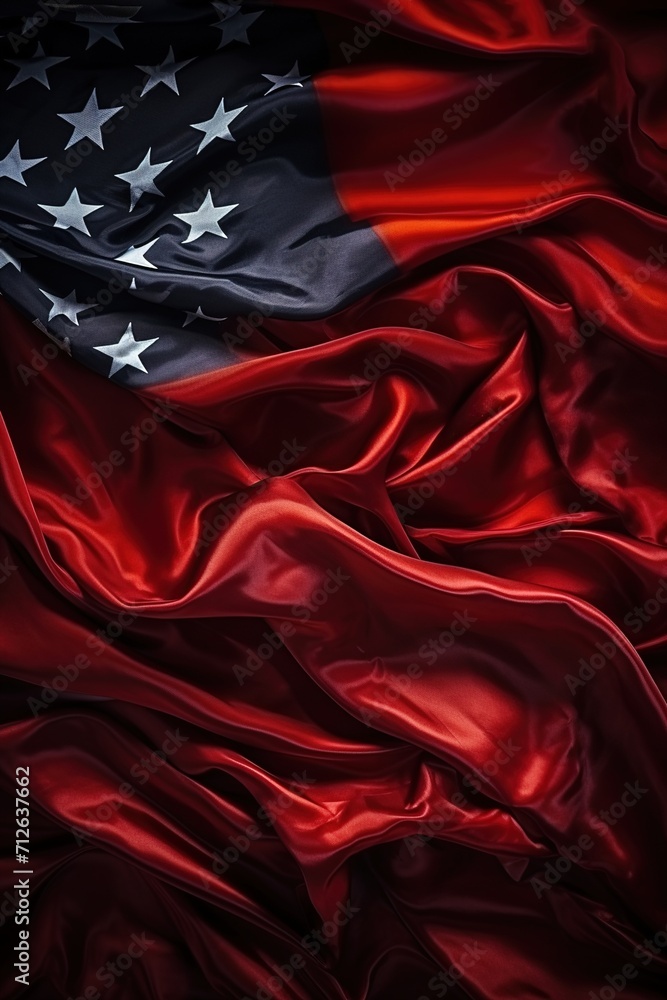 American flag made of red silk