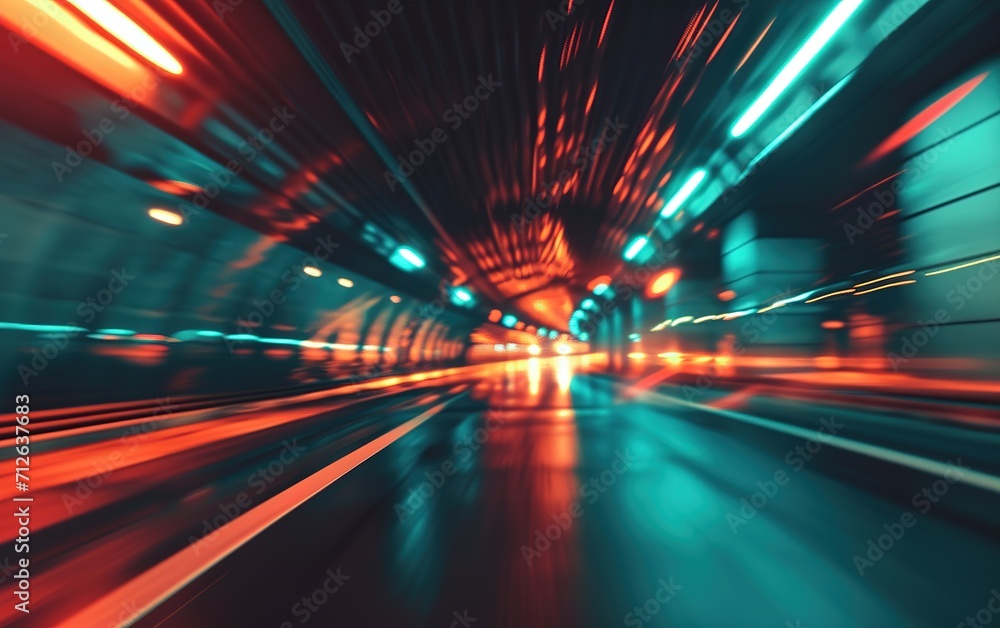 Speed tunnel motion blur with red stripes of light concept, high speed highway traffic background, illustration Generative AI Speed tunnel motion blur with red stripes of light concept, high speed highway traffic background, illustration Generative AI