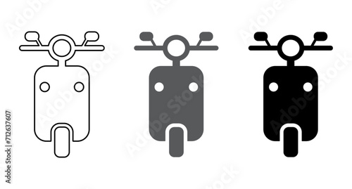 Scooter icon set in outline and fill style in black color. Motor scooter front view vector icon isolated - Vector Icon