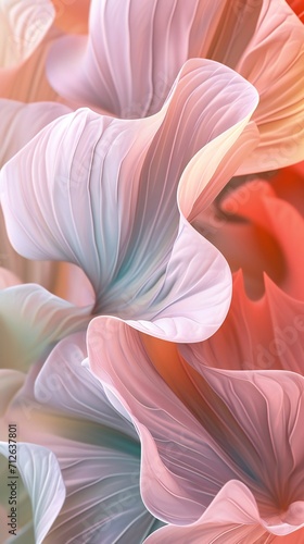 Artistic rendering of lotus leaves in close-up, highlighting the wavy details and creating a calming visual experience.