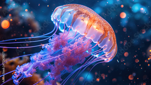 Vibrant jellyfish  with glowing tentacles photo
