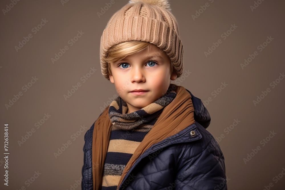 Portrait of a cute little boy in warm winter clothes. Studio shot. Portrait of a cute little boy in warm winter clothes. Studio shot.