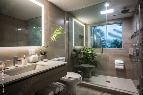 Modern bathroom interior with plants