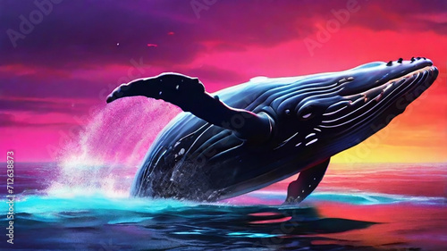 Beautiful humpback whale is swimming