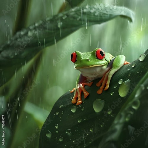 Red eye frog  in rainy day photo