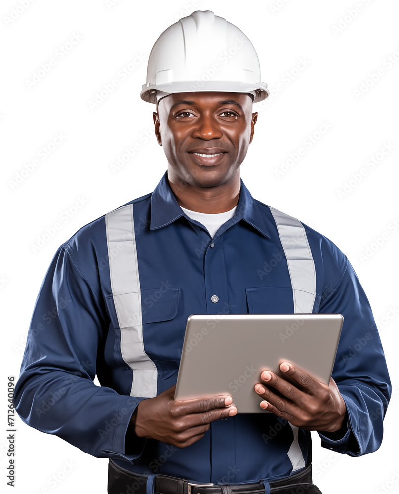 Isolated black engineer with digital tablet Isolated black engineer with digital tablet