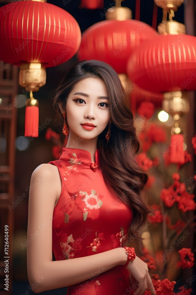 Asian Chinese womans smiling celebrate Chinese New Year Asian Chinese womans smiling celebrate Chinese New Year