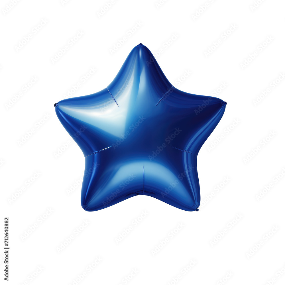 blue star helium balloon. Birthday balloon flying for party and celebrations. Isolated on white background.