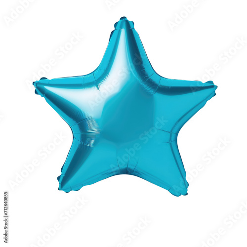 blue star helium balloon. Birthday balloon flying for party and celebrations. Isolated on white background.