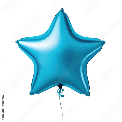 blue star helium balloon. Birthday balloon flying for party and celebrations. Isolated on white background.