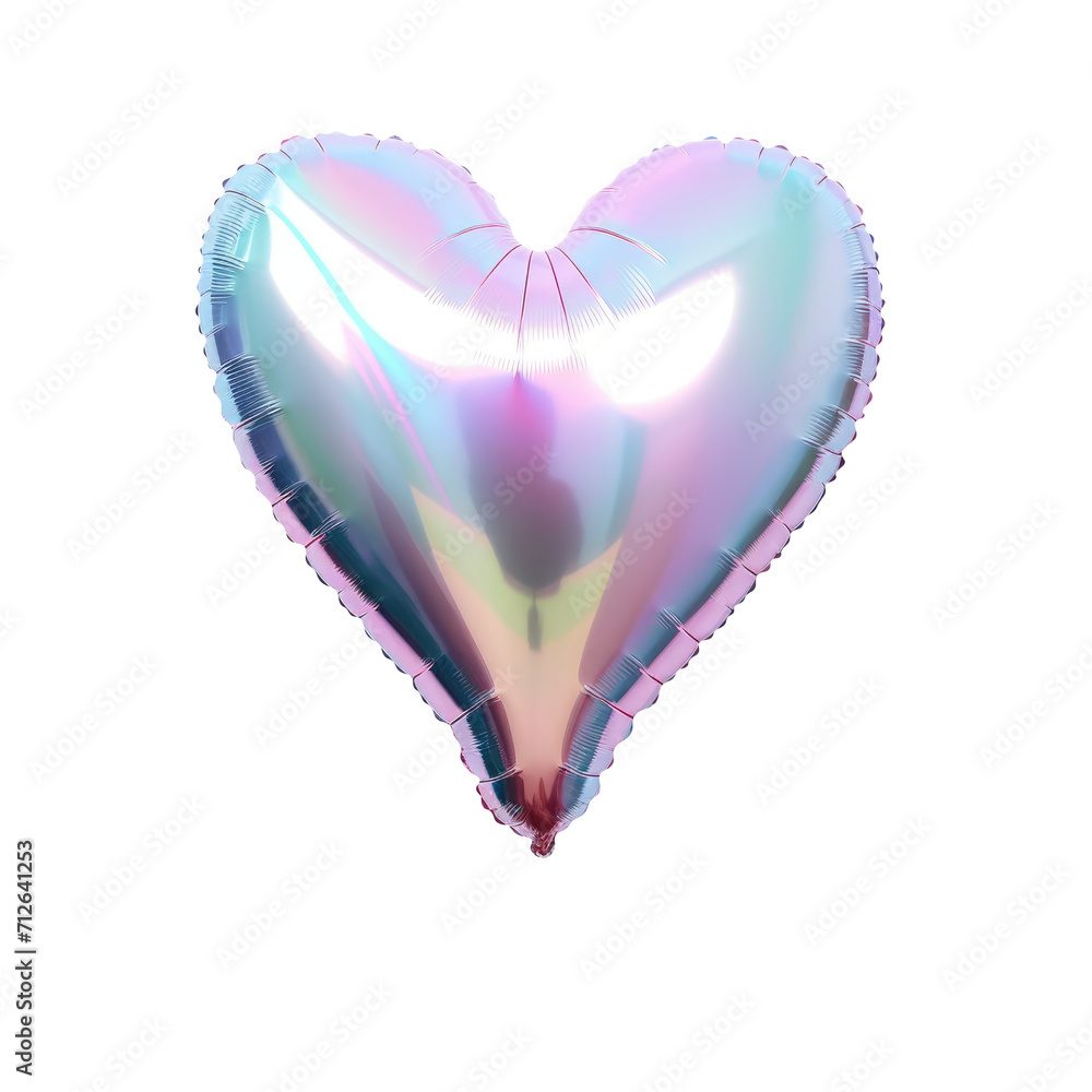 hologram heart helium balloon. Birthday balloon flying for party and celebrations. Isolated on white background. Generative AI