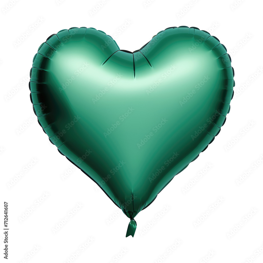green heart helium balloon. Birthday balloon flying for party and celebrations. Isolated on white background. Generative AI green heart helium balloon. Birthday balloon flying for party and celebrations. Isolated on white background. Generative AI
