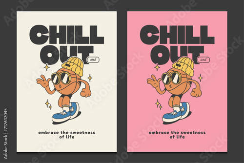 retro 30s posters with a basketball mascot cartoon characters, vector illustration