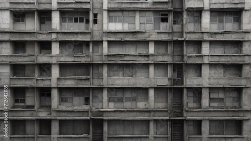 a close up of a dystopian urban city building wall, seamless tiling, symmetrical, crumbling, destroyed, depth of field, photo realistic, high resolution, highly detailed