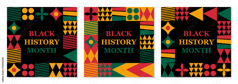 Naklejka premium Black history month social media post square banner design. Black history month background. Neo Geometric pattern concept. Vector illustration