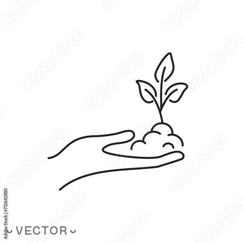 growth plant on the hand  icon  outline leaf  seedling  thin line symbol isolated on white background  editable stroke eps 10 vector illustration
