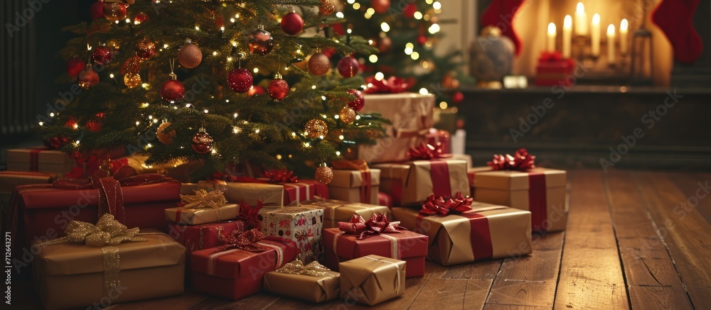 A collection of gifts beneath the tree during the holiday season. A collection of gifts beneath the tree during the holiday season.