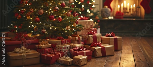 A collection of gifts beneath the tree during the holiday season.