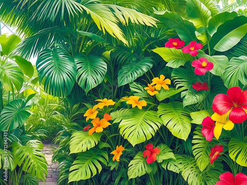 A colorful tropical plant background. generative AI 